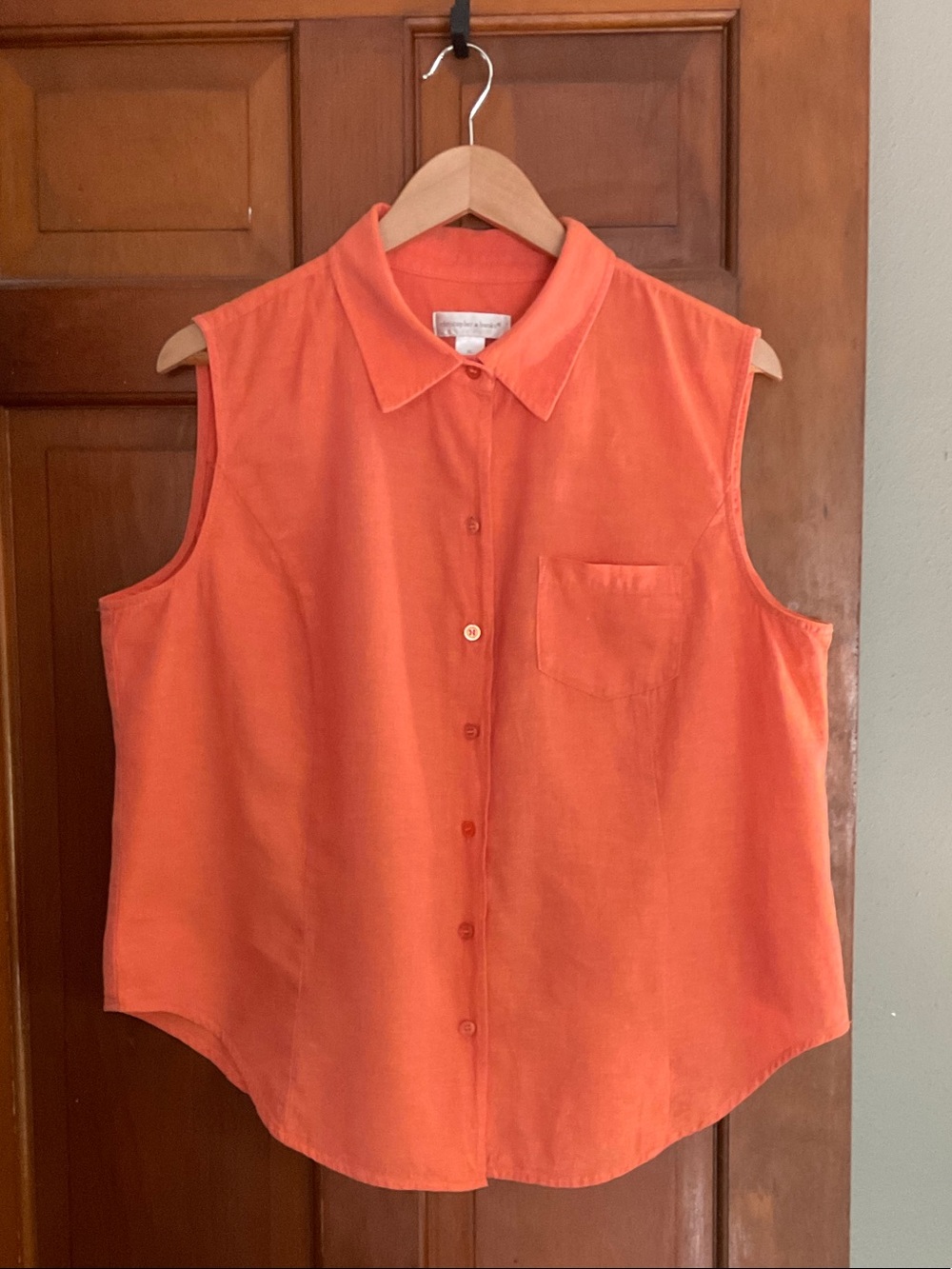 Christopher & Banks Sleeveless Button-Down Top in Orange Cotton Linen blend XL